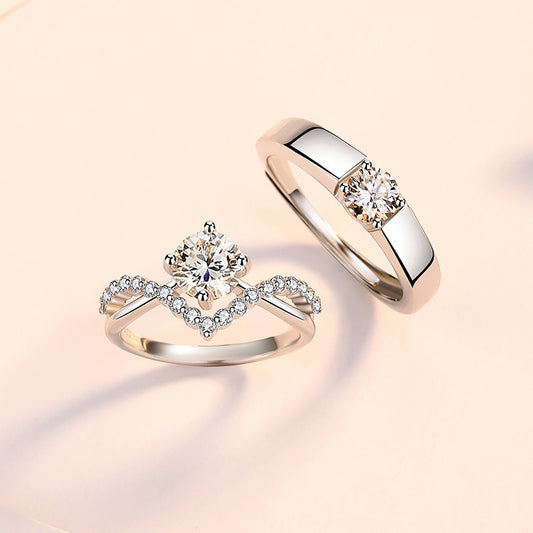 Crowning Love Couple Rings: New Four-Prong Simulated Moissanite Diamond Ring for Men and Women