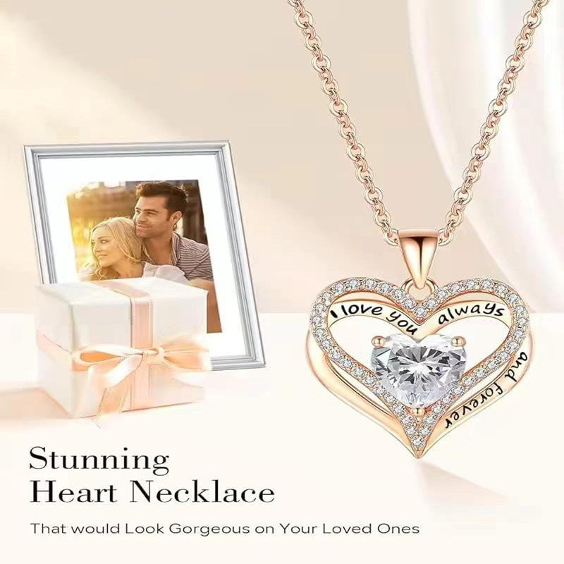 S925 Sterling Silver Double-Layer Necklace with Zodiac Birthstones, Fashionable and Versatile Pendant Necklace for Women, Timeless Heart