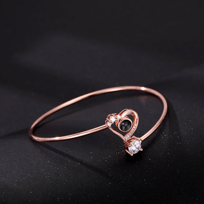 Personalized Heart-Shaped Photo Bangle Bracelet