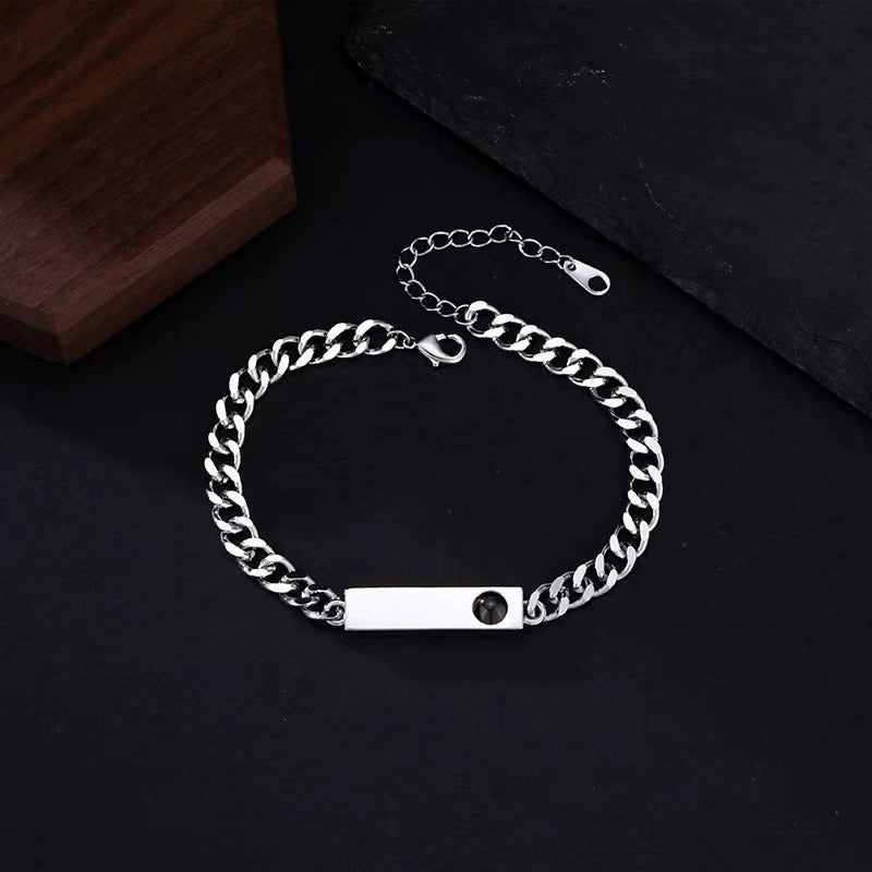 Custom Engraved Stainless Steel Cuban Chain Photo Bracelet