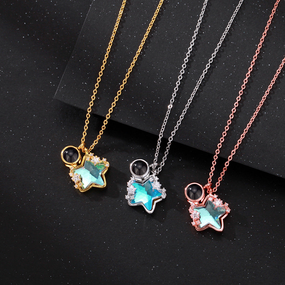 Blue Star Necklace with Hidden Photo