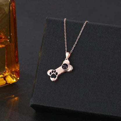 Cute Paw and Bone Photo Necklace