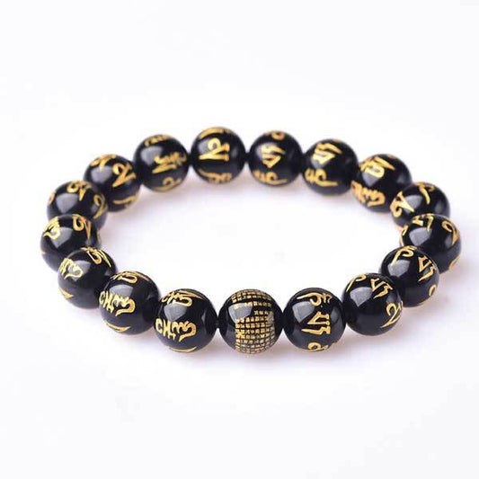 Obsidian Mani Mantra Bracelet - Luck & Protection