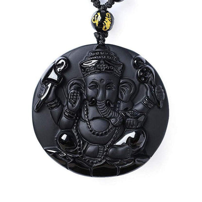 Obsidian Lord Ganesha Pendant - Necklace for Success