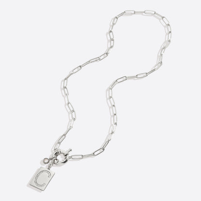 Pave Initial Pendant Necklace with Paperclip Chain