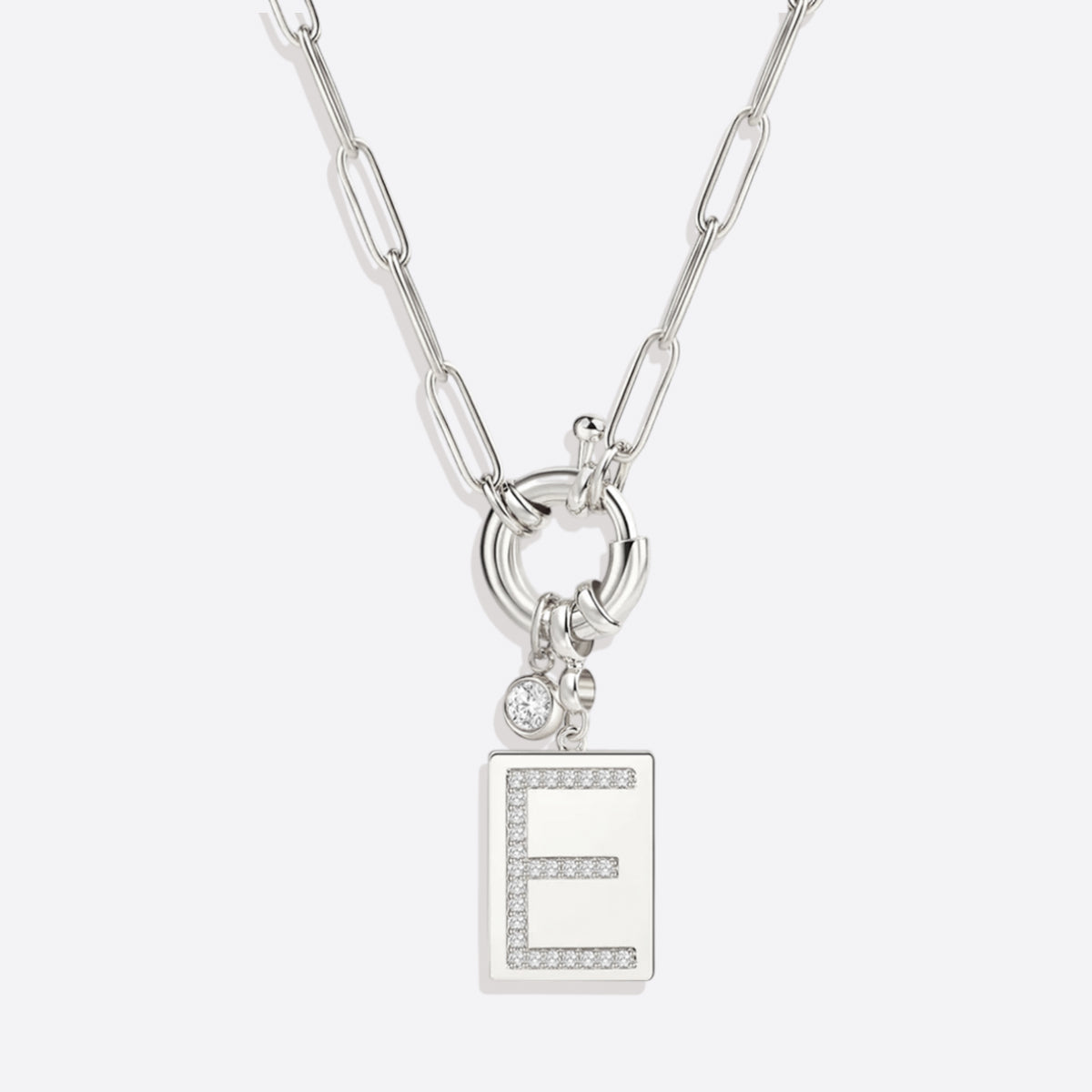 Pave Initial Pendant Necklace with Paperclip Chain