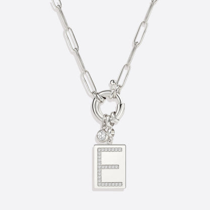 Pave Initial Pendant Necklace with Paperclip Chain