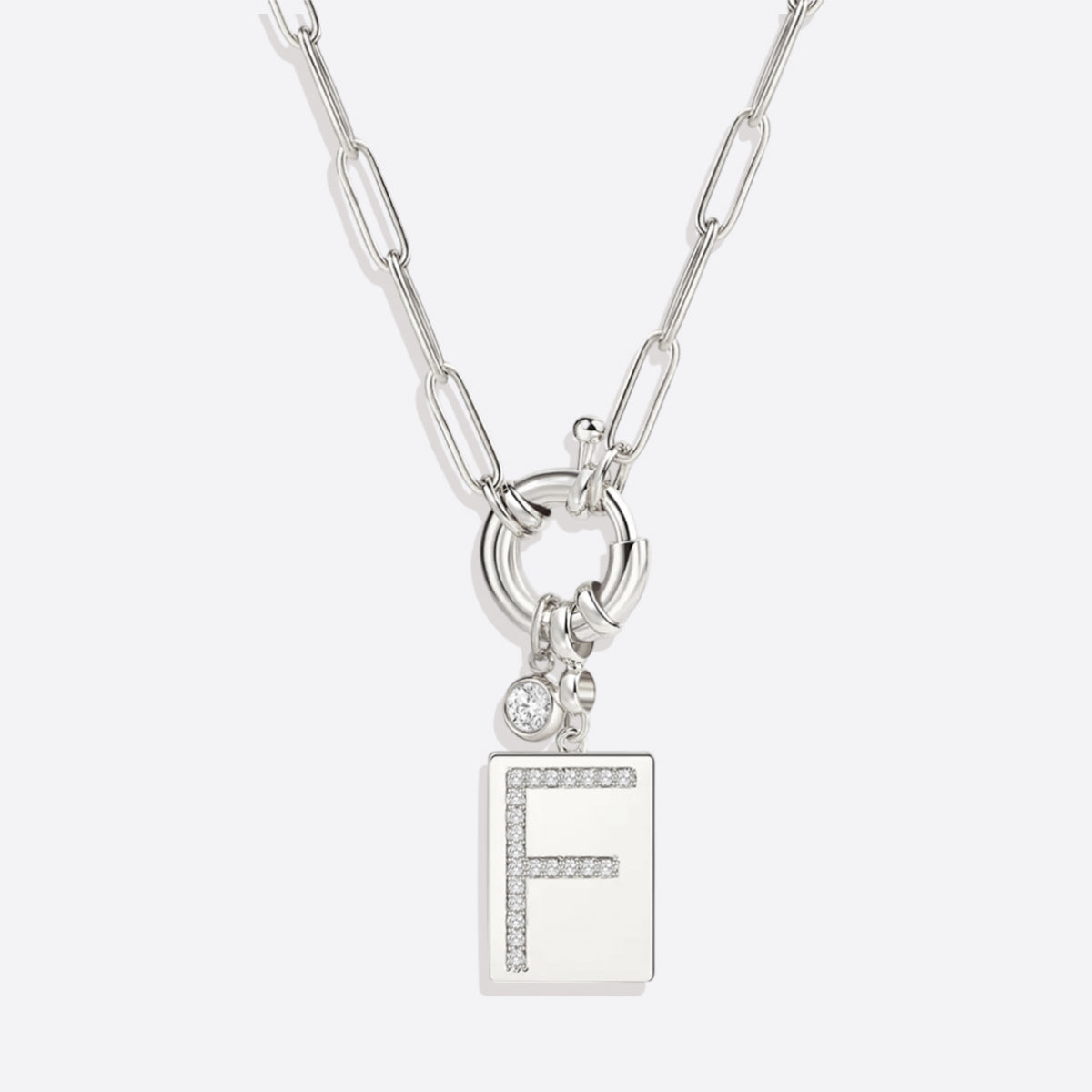 Pave Initial Pendant Necklace with Paperclip Chain