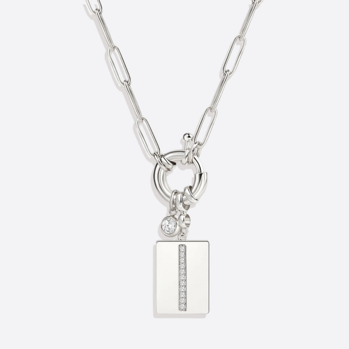 Pave Initial Pendant Necklace with Paperclip Chain