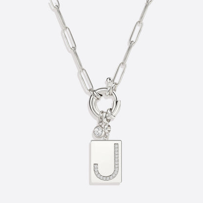 Pave Initial Pendant Necklace with Paperclip Chain