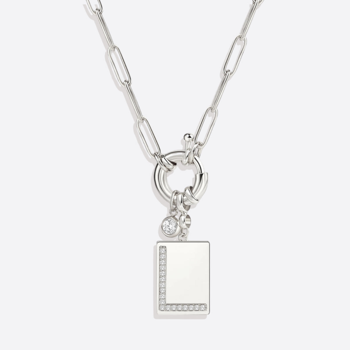 Pave Initial Pendant Necklace with Paperclip Chain