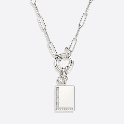 Pave Initial Pendant Necklace with Paperclip Chain