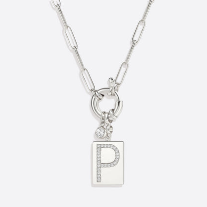 Pave Initial Pendant Necklace with Paperclip Chain