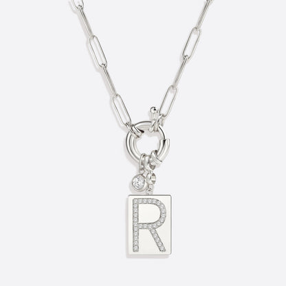 Pave Initial Pendant Necklace with Paperclip Chain