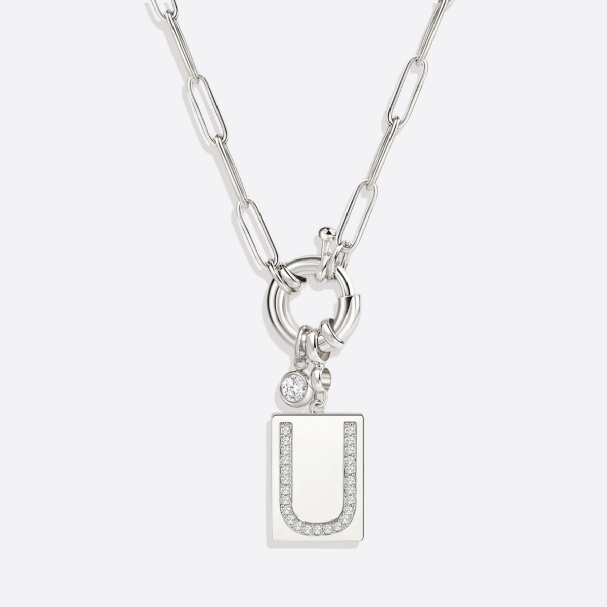 Pave Initial Pendant Necklace with Paperclip Chain