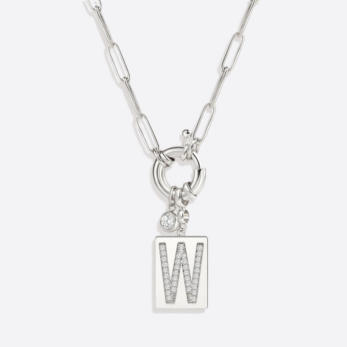 Pave Initial Pendant Necklace with Paperclip Chain