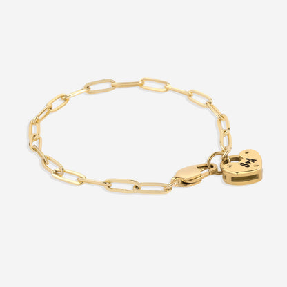 Personalized Padlock Heart on Paperclip Chain Bracelet