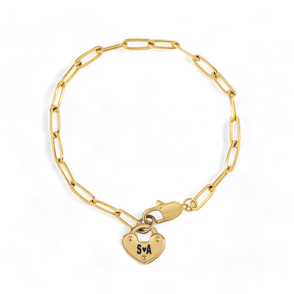 Personalized Padlock Heart on Paperclip Chain Bracelet