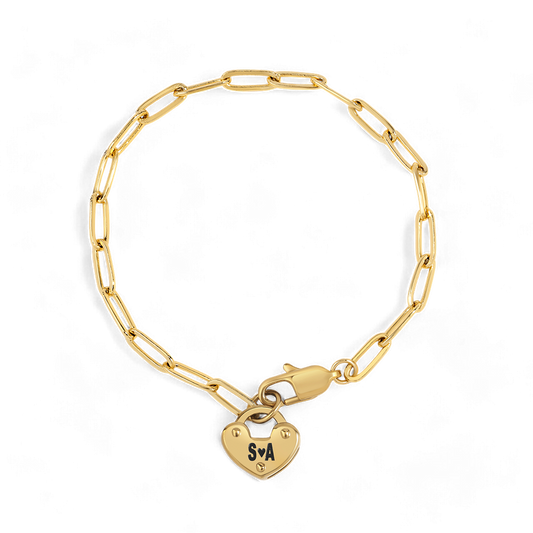 Personalized Padlock Heart on Paperclip Chain Bracelet