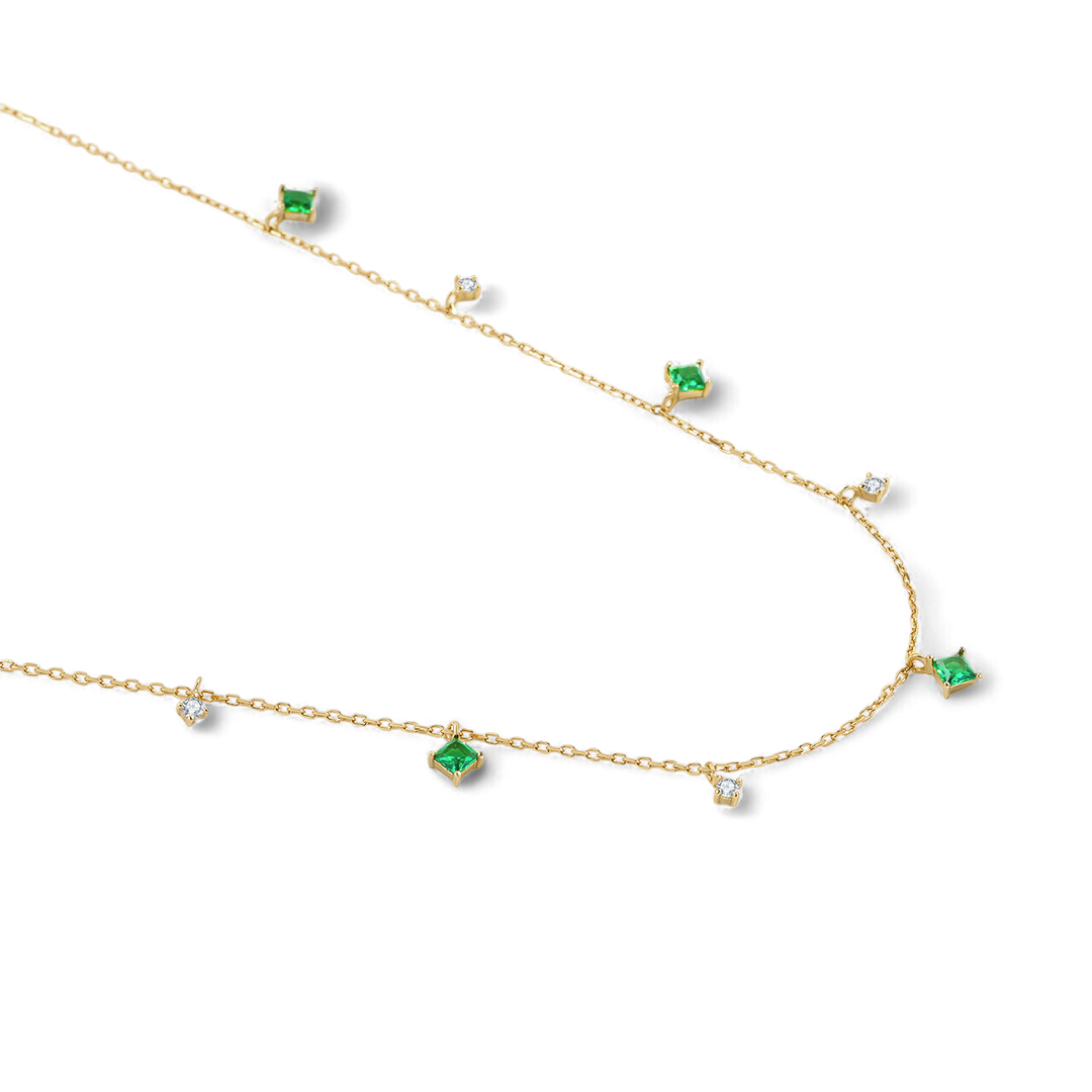 Princess-Cut Emerald Station Necklace