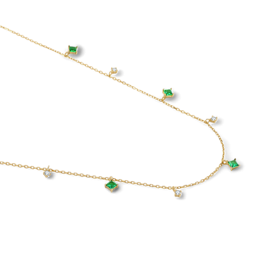 Princess-Cut Emerald Station Necklace