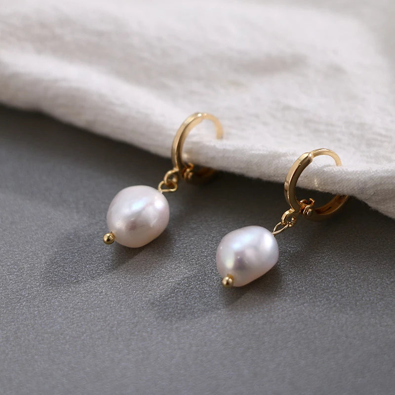 Freshwater Pearl Drop Huggie Earrings