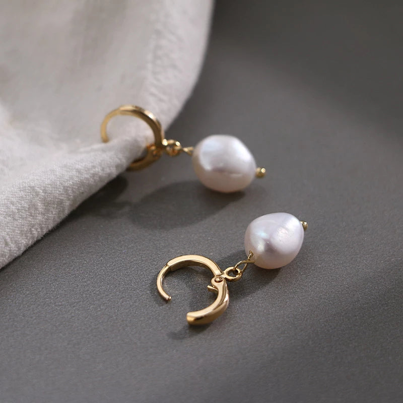 Freshwater Pearl Drop Huggie Earrings