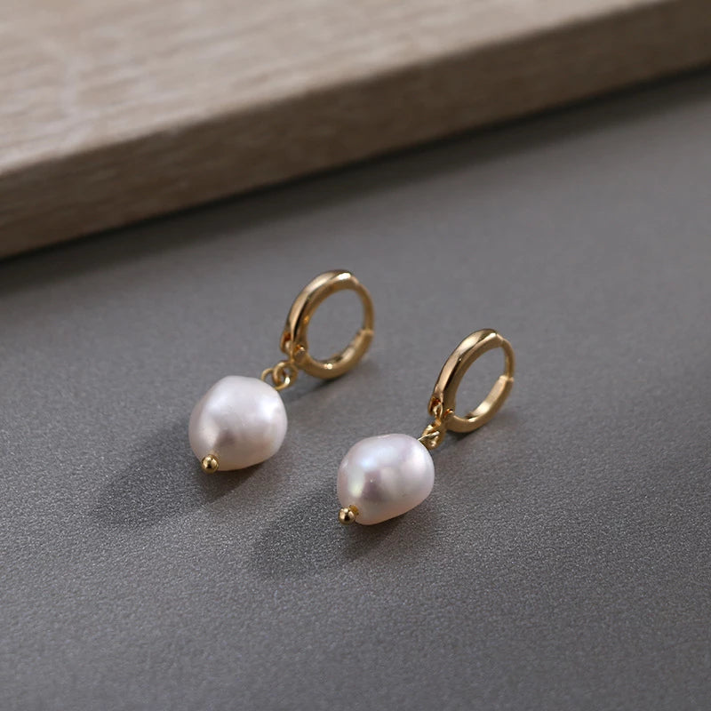 Freshwater Pearl Drop Huggie Earrings