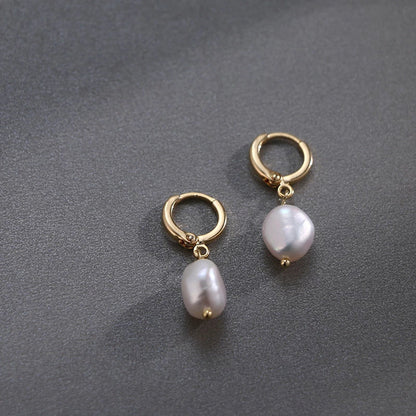 Freshwater Pearl Drop Huggie Earrings