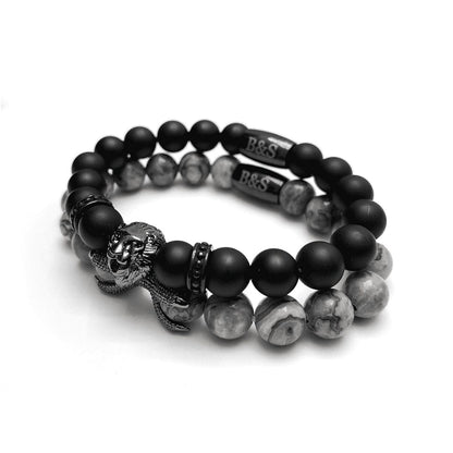 Black Lion with Black & Grey Stones Set