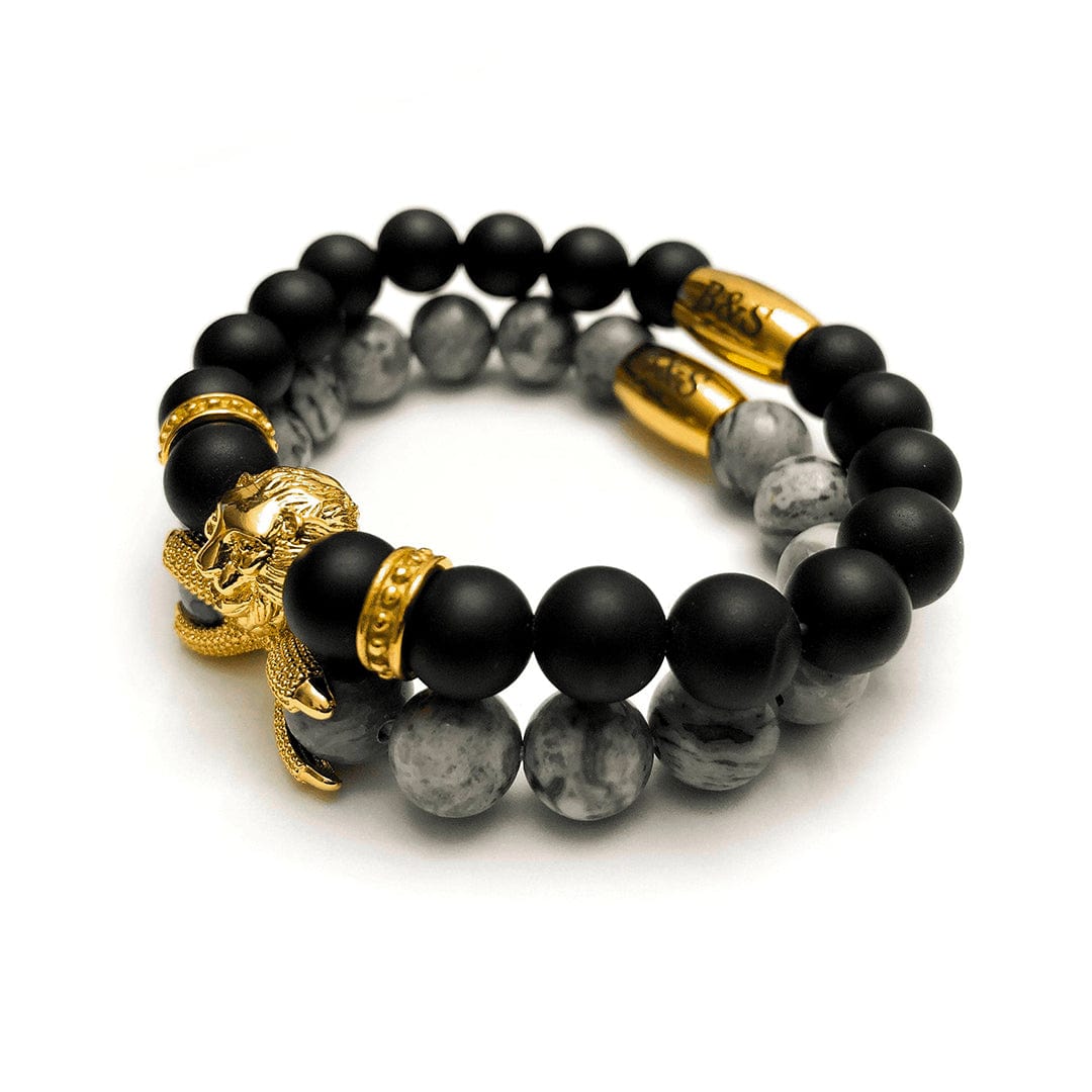 Gold Lion with Black & Grey Stones Set