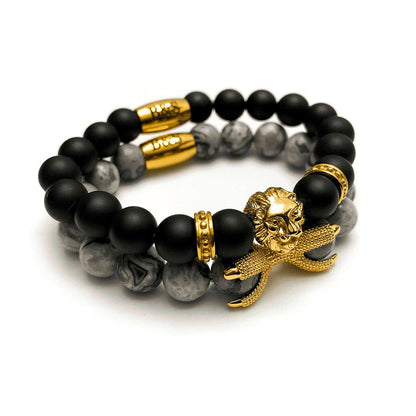 Gold Lion with Black & Grey Stones Set