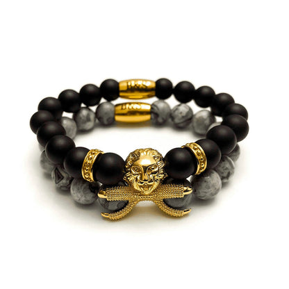 Gold Lion with Black & Grey Stones Set