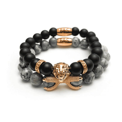 Rose Gold Lion with Black & Grey Stones Set