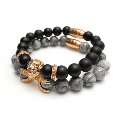 Rose Gold Lion with Black & Grey Stones Set