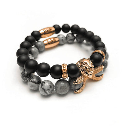 Rose Gold Lion with Black & Grey Stones Set