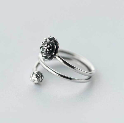 Silver Triple Wrap Lotus Ring - Beauty, Wisdom & Purity