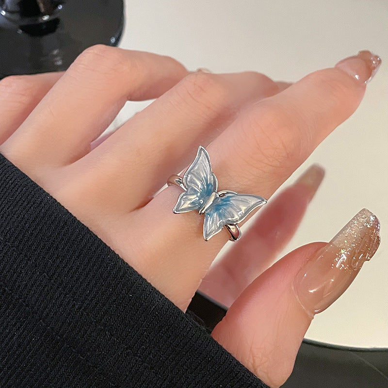 Silvery Blue Butterfly Ring