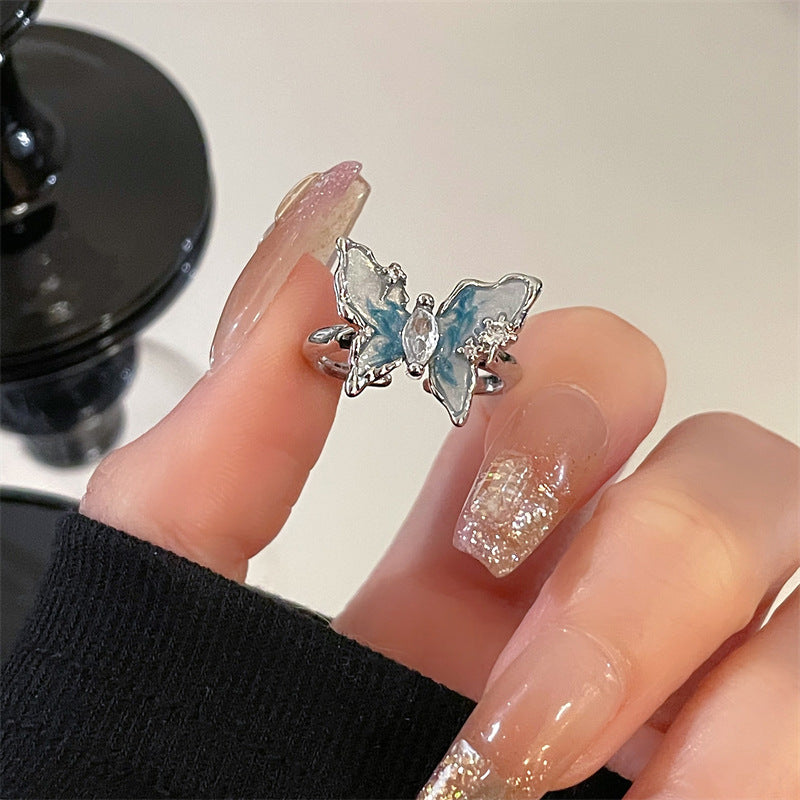 Silvery Blue Butterfly Ring