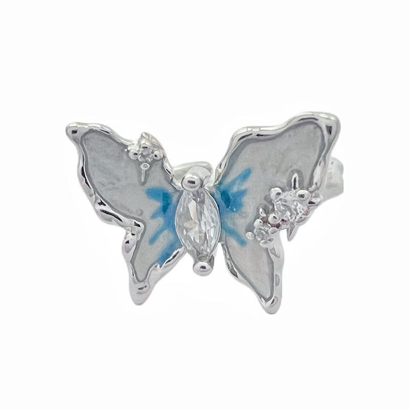 Silvery Blue Butterfly Ring