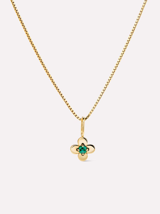 Gold Pendant Necklace - Emerald Flower Charm Necklace