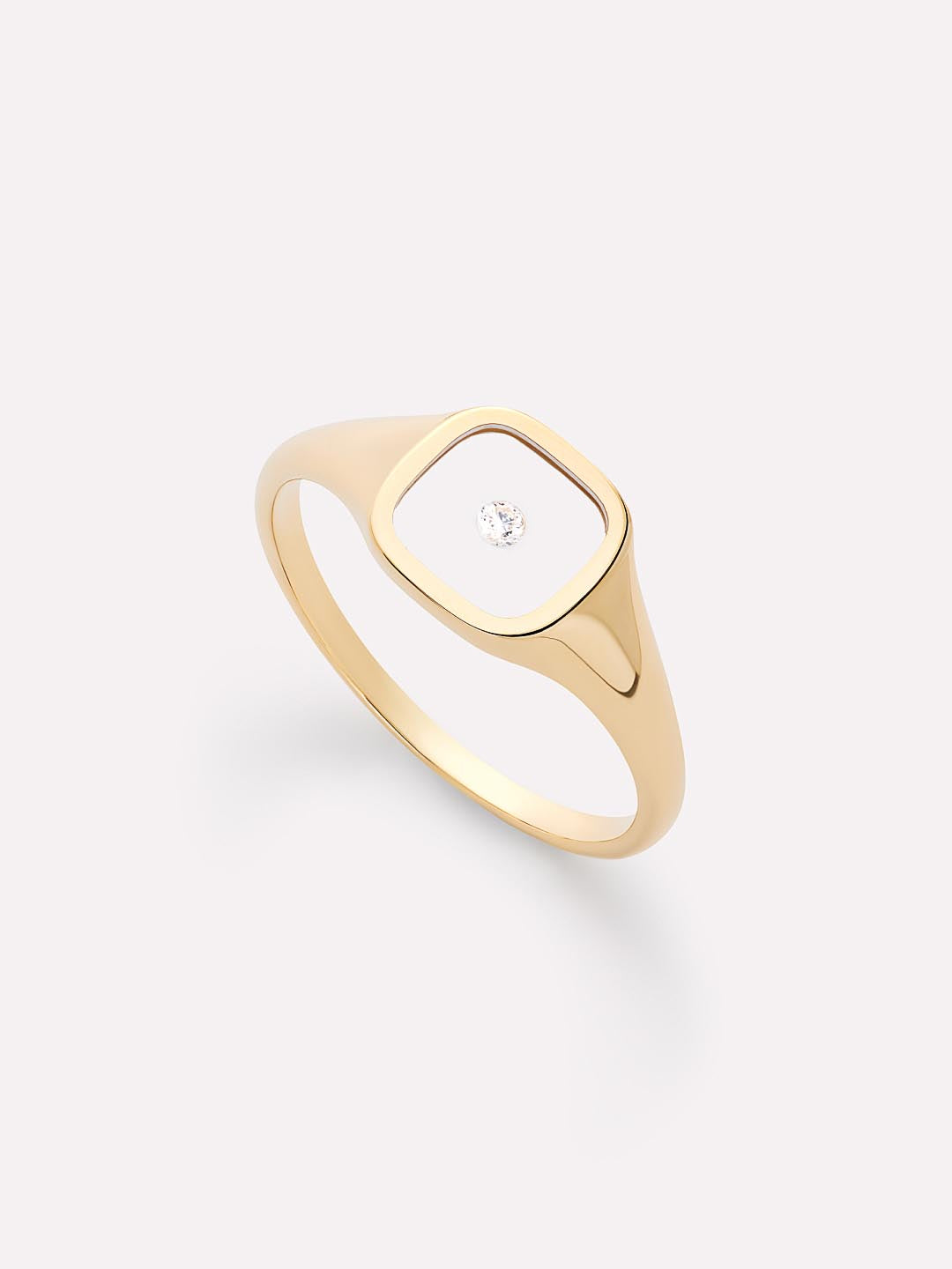 Solid Yellow Gold - Floating Diamond Signet Ring