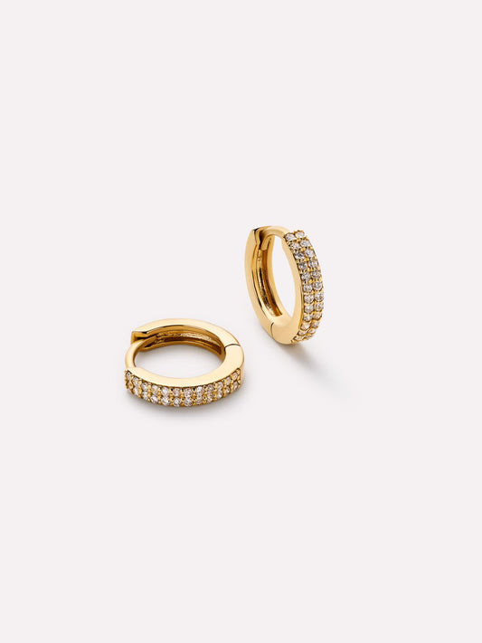 Diamond Hoop Earrings - Diamond Double Row Huggie Hoops