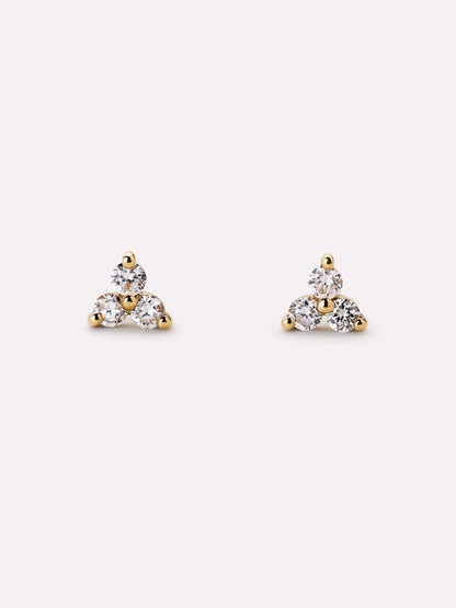 Gold Stud Earrings - Diamond Trefoil Studs