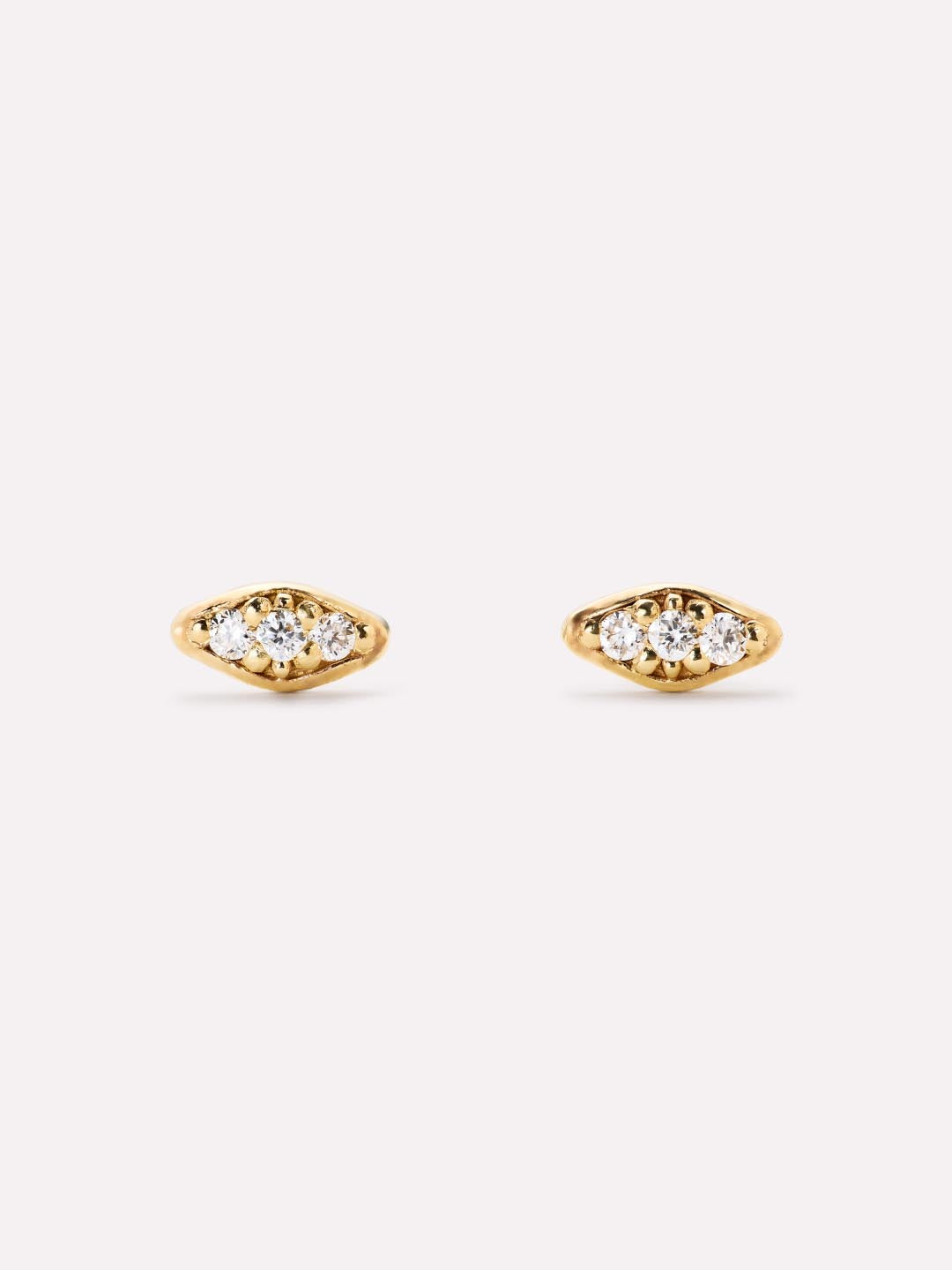 Gold Stud Earrings - Mini Diamond Navette Studs