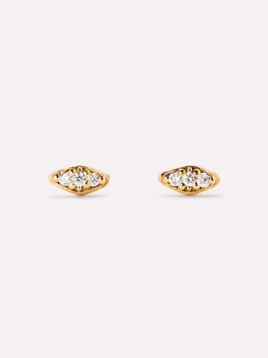 Gold Stud Earrings - Mini Diamond Navette Studs