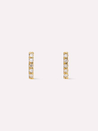 Gold Stud Earrings - Pave Diamond Bar Studs