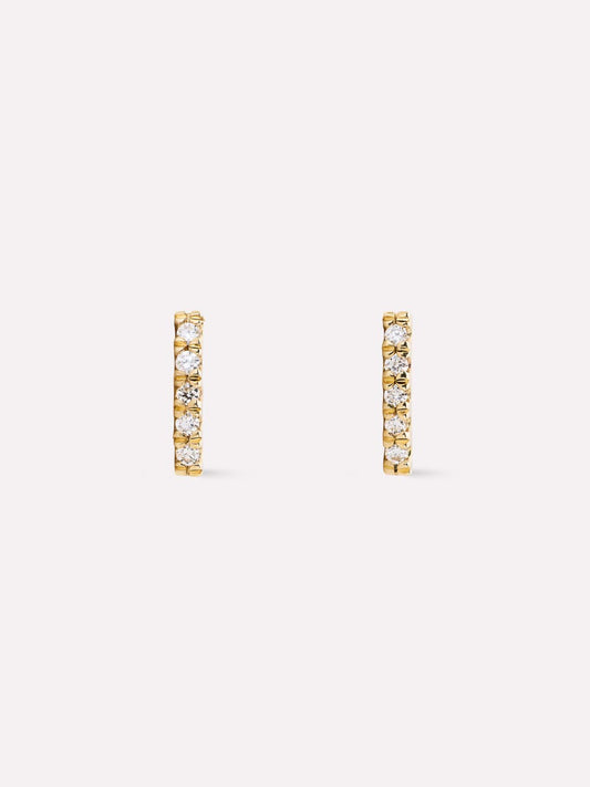 Gold Stud Earrings - Pave Diamond Bar Studs