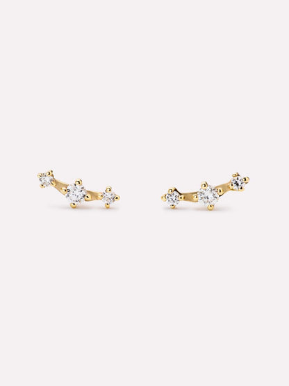 Gold Stud Earrings - Triple Diamond Studs