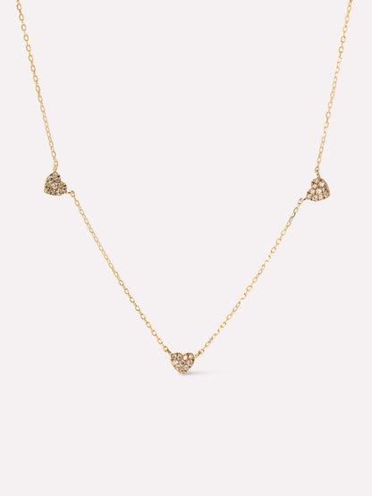 Gold Heart Necklace - Diamond Heart Station Necklace